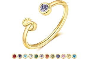 ZNBOH Gold Birthstone Initial Rings for Women Non Tarnish Dainty 14K Gold Plated Adjustable Letter Ring for Teen Girls Stackable Cute Thumb Pinky Fashion Unique Open Simple Birthday Gifts Jewelry