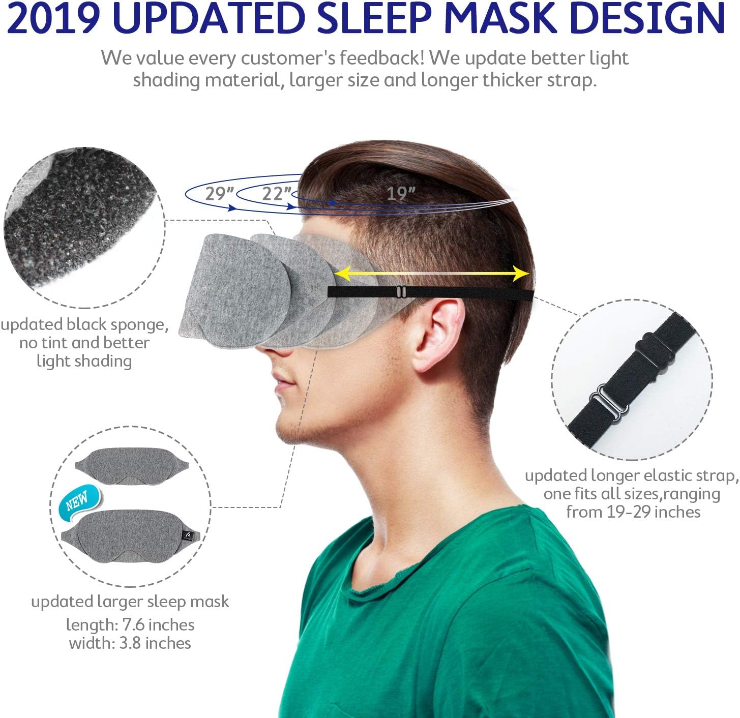 Mavogel Cotton Sleep Eye Mask - Updated Design Light Blocking Sleep Mask, Soft and Comfortable Night Eye Mask for Men Women, Eye Blinder for Travel/Sleeping/Shift Work, Includes Travel Pouch, Grey: Health & Personal Care