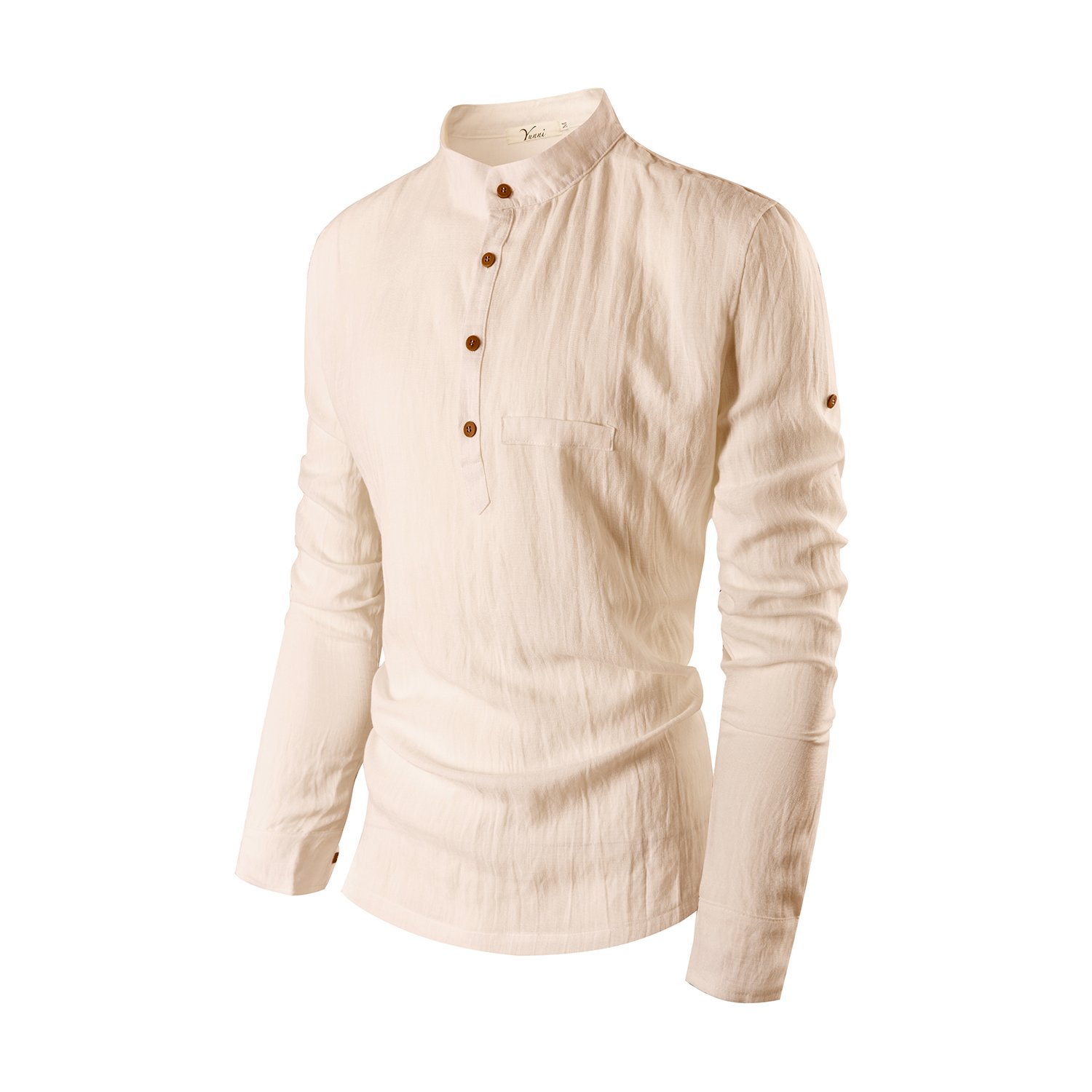 KEYBUR Beloved Mens Henley Neck Long Sleeve Popover Daily Look Linen