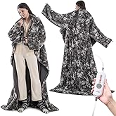 WOOMER Wearable Heated Blanket 50”×70“, Soft Faux Fur & Cozy Sherpa Heated Snuggle with Foot Pockets and Sleeves, 4 Heating Levels & 4H Auto Off, ETL Certified, Machine Washable