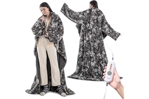 WOOMER Wearable Heated Blanket 50”×70“, Soft Faux Fur & Cozy Sherpa Heated Snuggle with Foot Pockets and Sleeves, 4 Heating Levels & 4H Auto Off, ETL Certified, Machine Washable