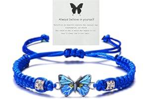 Meztole Always Believe in Yourself Butterfly Bracelet - Cute Charm Bracelets for Women, Adjustable Braided Rope, Lucky Friendship Matching Bracelet