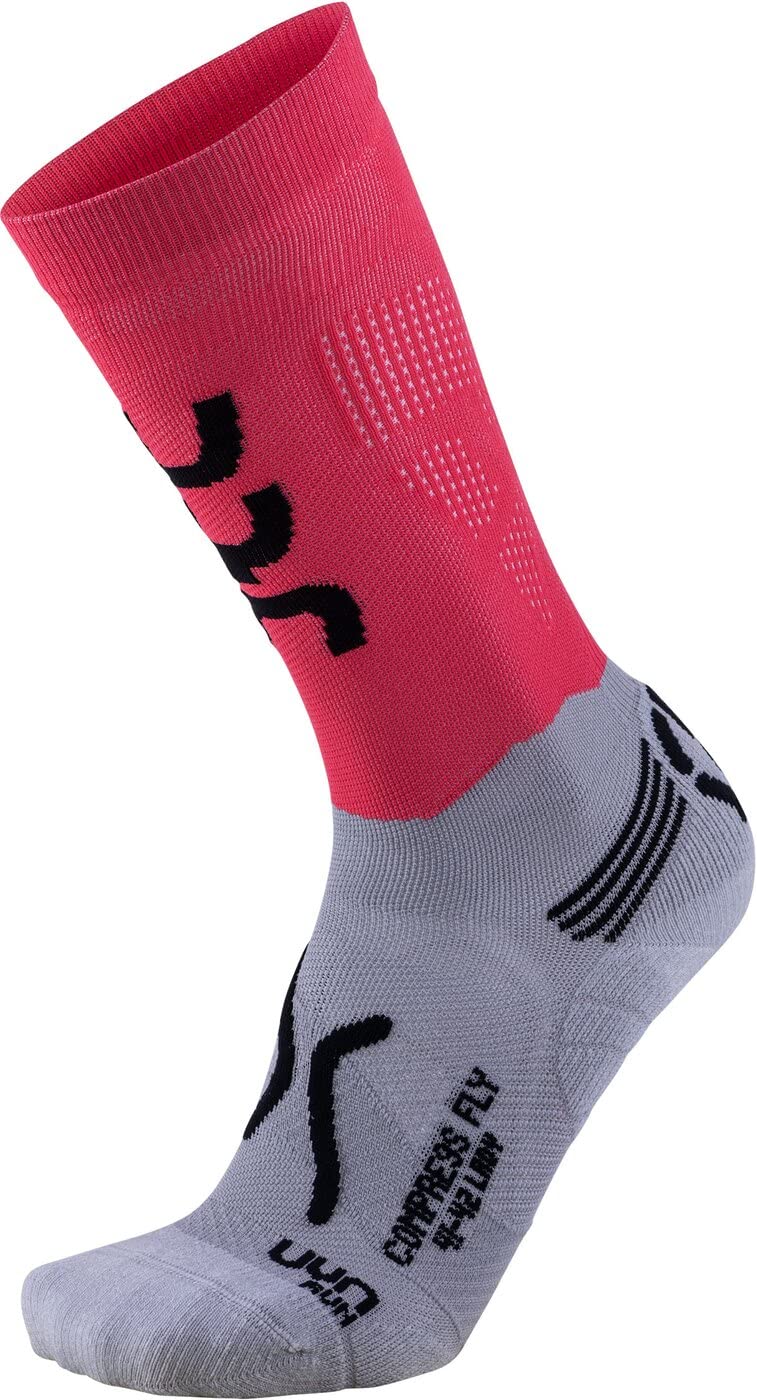 UYN Women's Uyn Compression Fly Lady Running Socks, Anthracite/Coral Fluo, 41-42 UK