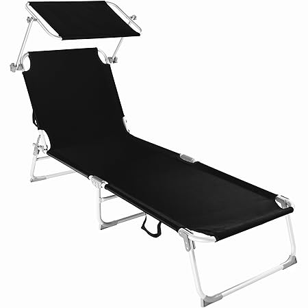 TecTake Aluminium Gartenliege klappbar mit Sonnendach 190cm - Diverse Farben - (Schwarz | Nr. 401427)