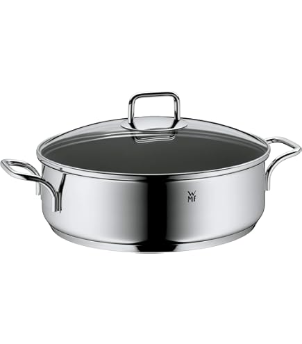 Alessi Convivio DC114/28 Deep Design Multiply, Induction Frying Pan, 8/10 Stainless Steel with PVD and Magnetic Steel Base, Ceramic Non-Stick Inner, Matt