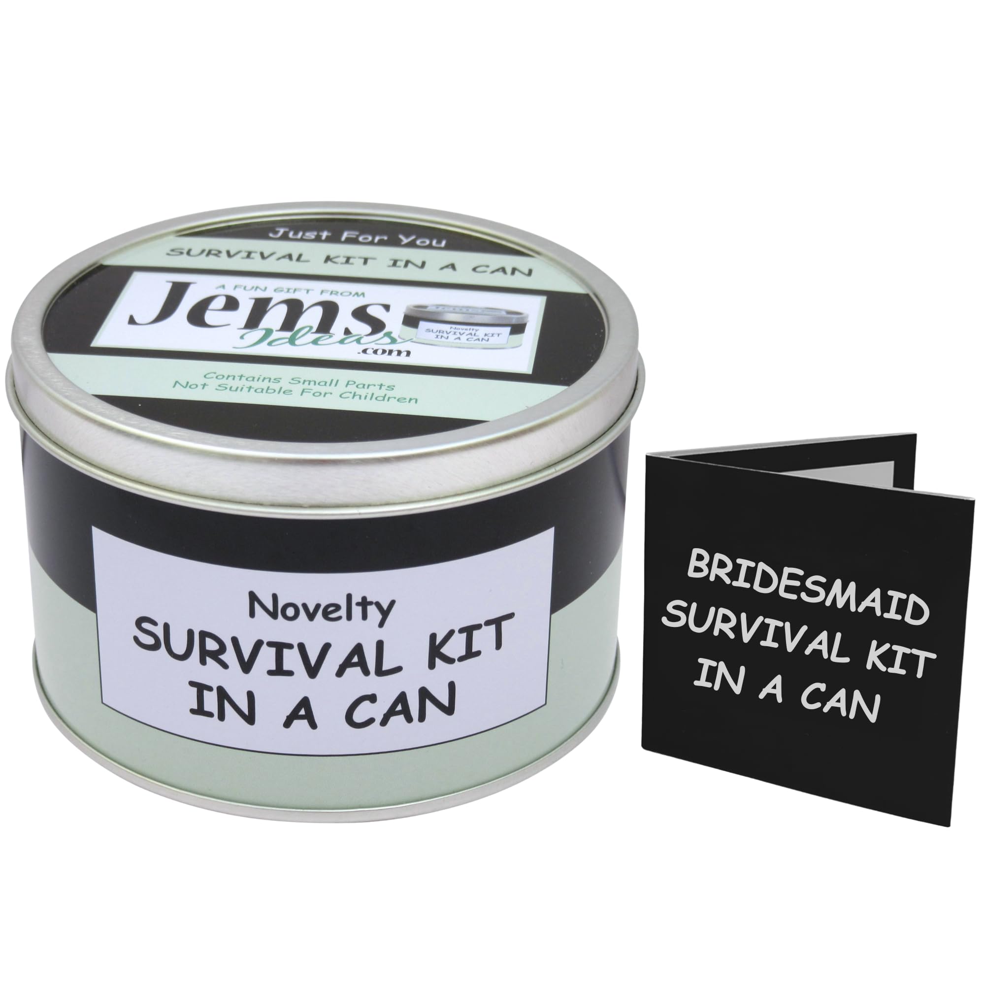 Survival Kit In A Can Bridesmaid Humorous Novelty Gift - Wedding Day Thank You Present & Card All In One. Gifts For Her/Gifts For Women Favour/Favor. Customise Your Can Colour. (Black/Mint)