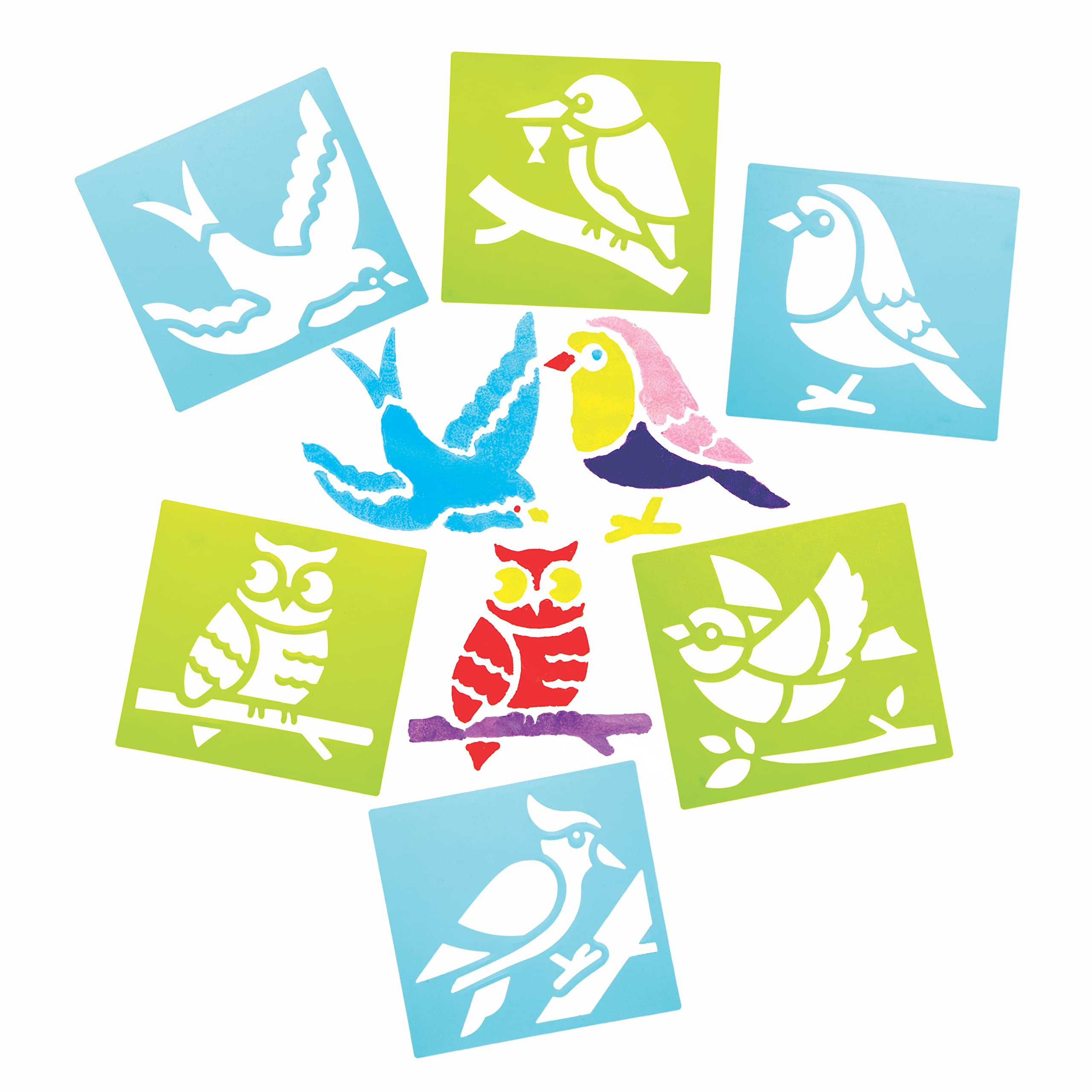 Baker Ross AX906 Bird Stencils - Pack of 8, Washable Plastic Paint Guide Set for Kids Painting Arts and Crafts Activities