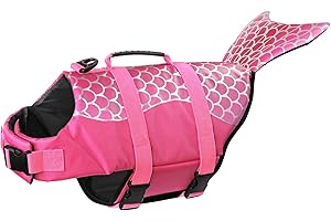 Dogcheer Dog Life Jacket, Cute Mermaid Dog Life Vest for Swimming Boating with Superior Buoyancy and Rescue Handle, Adjustable Puppy Swim Vest Pet Floating Vest for Small Medium Large Dogs(Pink, L)