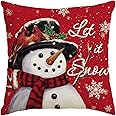 AVOIN colorlife Let it Snow Snowman Christmas Red Throw Pillow Cover, 18 x 18 Inch Winter Holiday Cushion Case Decoration for Sofa Couch