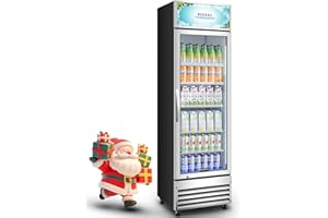 BODEGACOOLER Commercial Merchandiser Refrigerator, 12.5 Cu.Ft Glass Door Display Refrigerator, Upright Beverage Cooler with Soft LED Light, Adjustable Shelves, 4 Strong Castors(Stainless Steel)