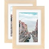Picture Frames 5x7 Wood Grain 2 Pack Nature Solid Wood for Wall Mounting and Tabletop Display