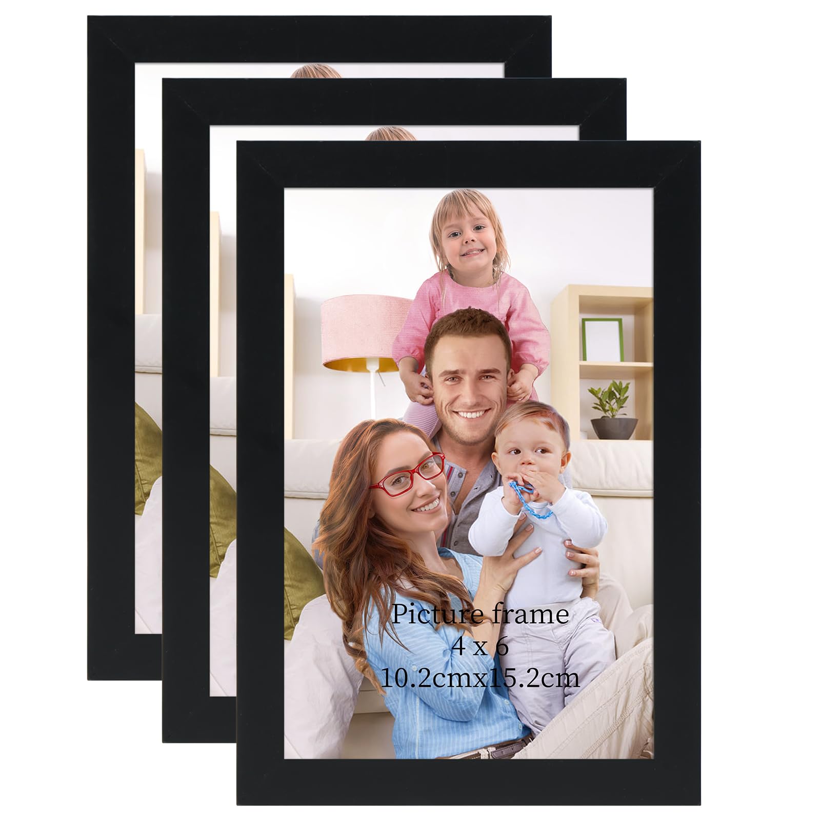 Giftgarden 4x6 Picture Frame Black Set of 3, Thin Photo Frames 4 by 6 for Wall and Tabletop Display