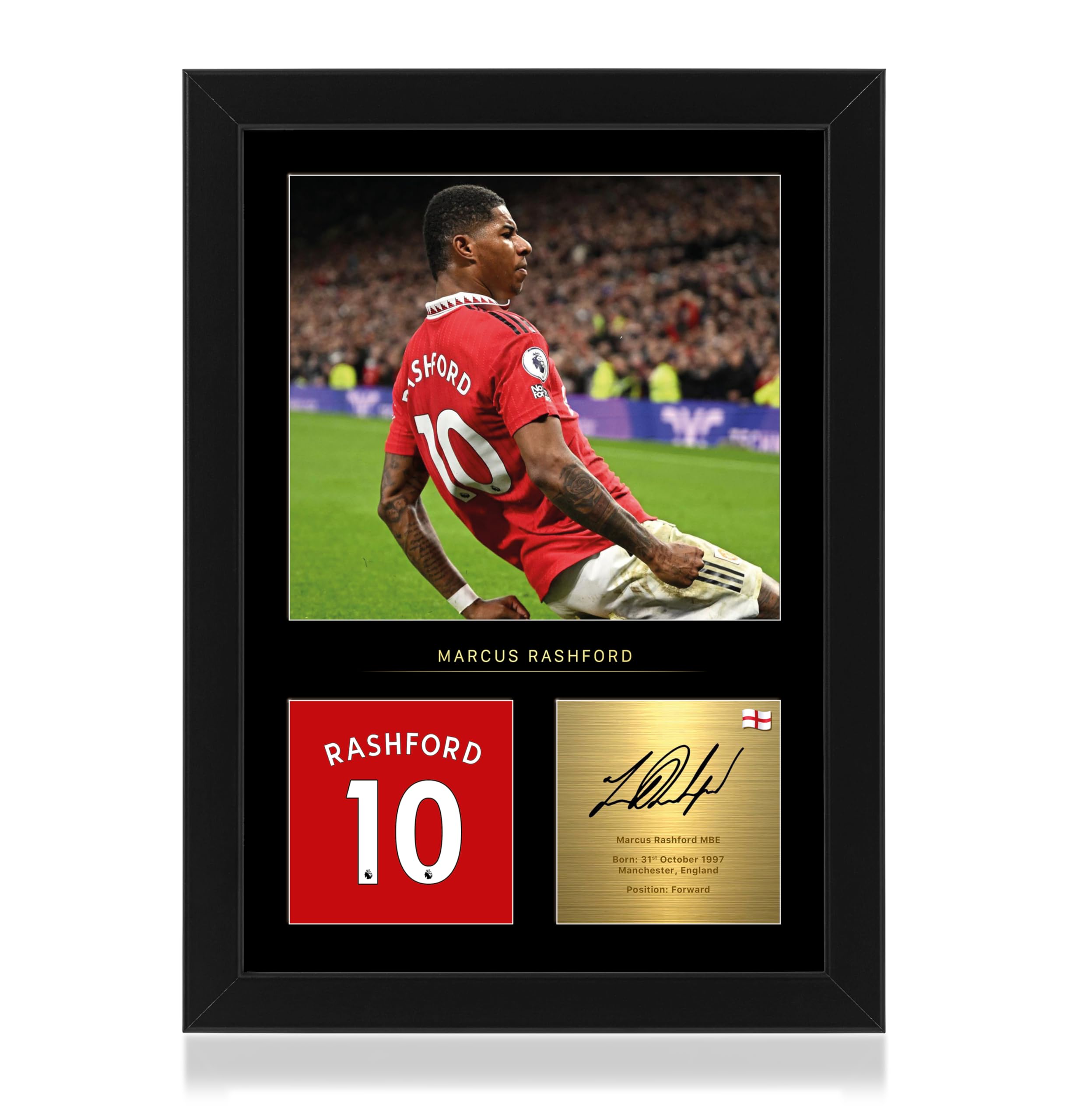 Win FC Marcus Rashford A4 Framed Photo Display - Reproduced Digital Signature - Gift For United Fans