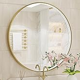 Twalsu 36 Inch Round LED Bathroom Mirror, Gold Metal Framed Lighted Mirror for Bathroom, Wall Mouted LED Vanity Mirror with L