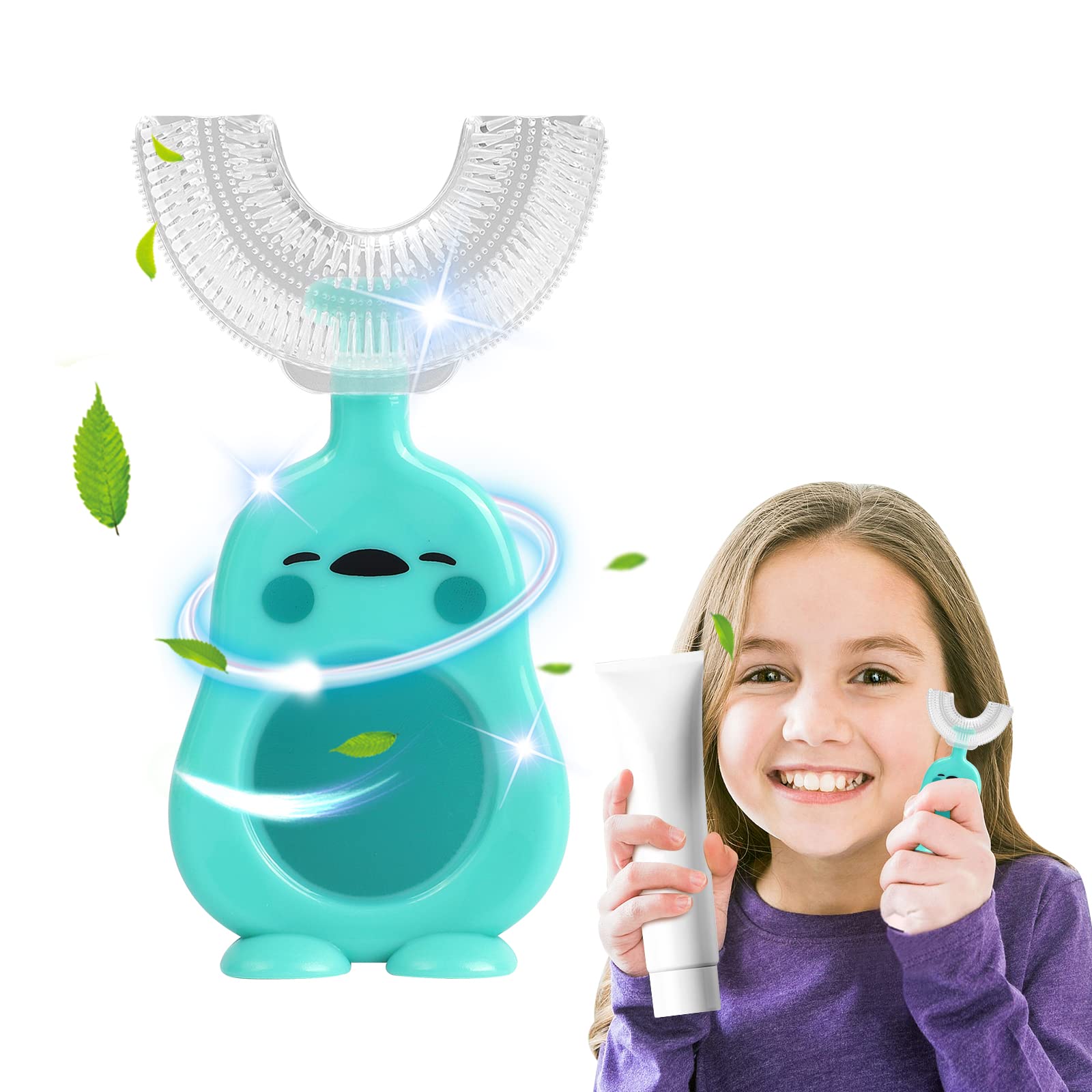 U Form Zahnbürste Kinder, 360 Grad Zahnreinigung Kinder Zahnbürste U Form, U Form Zahnbürste Kinder Silikonzahnbürstenkopf in Lebensmittelqualität (Duck(7-12)) — image 1