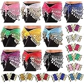 Aulufft 10 PCS Belly Dance Skirt and 20 PCS Belly Dance Wrist Ankle Bracelets Multicolor