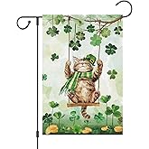 Louise Maelys St Patricks Day Garden Flag Cat Shamrock Double Sided 12x18 Inch Welcome Small Burlap Saint Spring Holiday Yard Outdoor Outside Home Decor