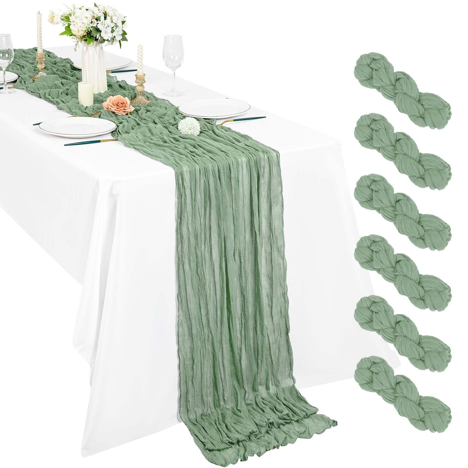 6 Pack Sage Green Cheesecloth Table Runner, 10Ft Boho Gauze 21×120 Inch Rustic Romantic Long for Wedding Party Bridal Shower Thanksgiving Christmas Decoration