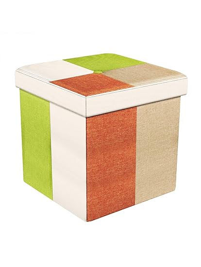Story@Home Folding Collapsible Ottoman Foot Rest Stool for Home Living Room, Drawing Room, Balcony, Bedroom Decor Cloth Sundries Storage Organizer Cum Box - Faux Linen, Multi