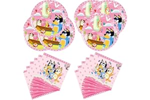AKUMERLY 40pcs PINK blueys Birthday party Supplies,PINK blueys theme Party Tableware Set party Decorations ，Used for kids Birthday Party, Baby Shower Party Decorations