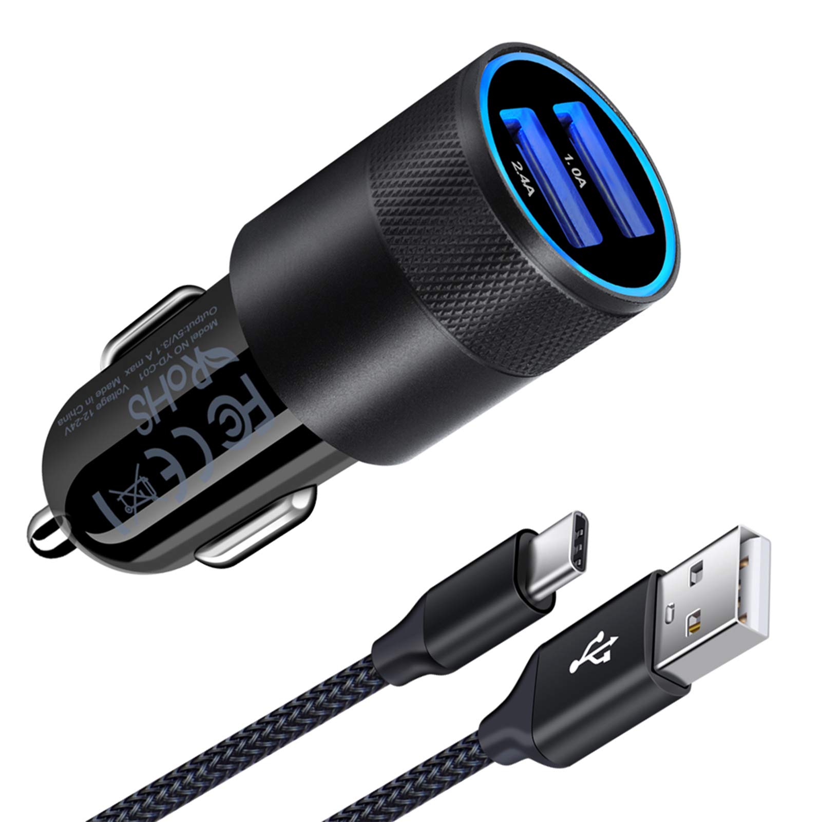 Samsung Car Charger, 3.4A Dual Port Fast USB C Car Charger Adapter with 6FT USB C Cable for Samsung Galaxy S26 Ultra/S25 FE/S24/S23/S22/S21/S20/A17/A16/A36/A56/A55/A15/A35/Z Flip6,iPhone 17 Pro/16/15