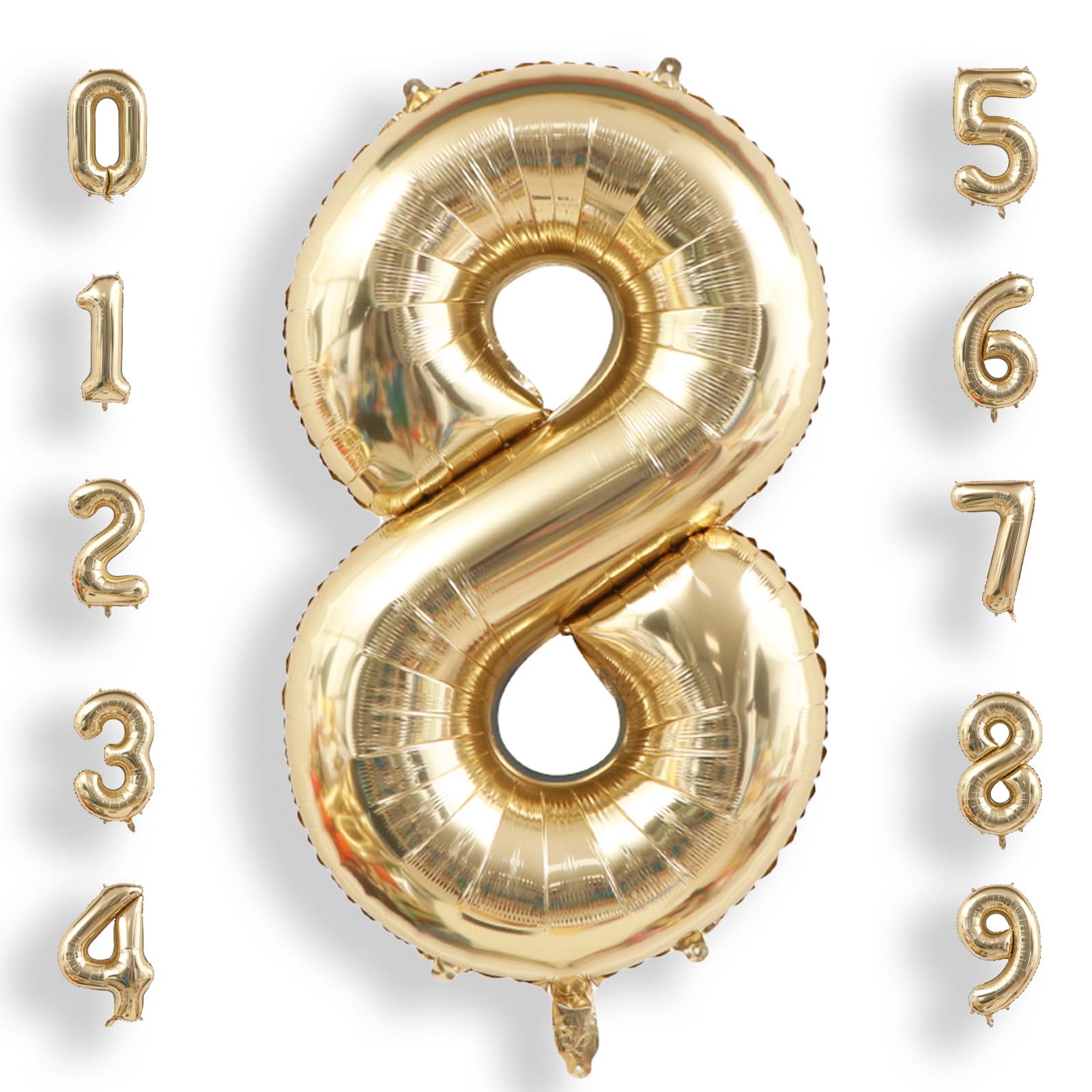 AULE 40 Inch Large 8 Balloon Numbers Light Gold, Big Foil Number Balloons, Giant Helium Happy Birthday Party Decorations for Man and Women, Huge Mylar Anniversary Party Supplies