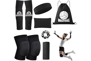 Volleyball Knee Pads Volleyball Arm Sleeves, UMACWIN Volleyball Accessories Set with Knee Pads Arm Pads Sweatband Scrunchie Makeup Bag Cooling Towel and Drawstring Bag for Women Girls Youth