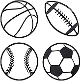 Noxozoqm Metal Sports Sign Wall Decor, Basketball, Soccer, Baseball & Football Art, Sports Room Decor for Kids & Teens, Bedroom, Playroom & Nursery Decor 4pcs Black