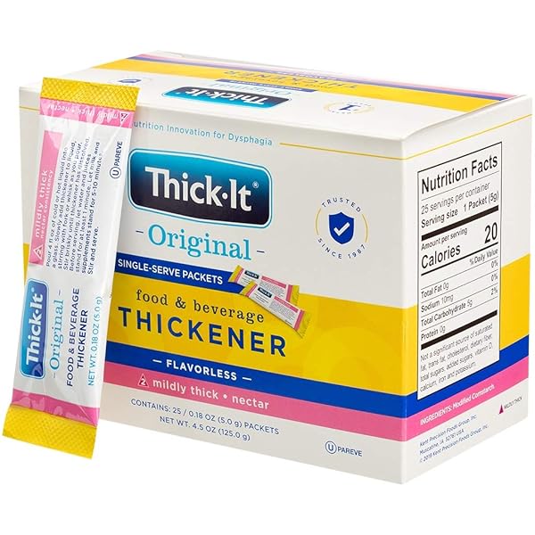 THICK-IT ORIGINAL FOOD & BEVERAGE MILDY THICK SINGLE-SERVE PACKETS FOR DYSPHAGIA (IDDSI), NECTAR CONSISTENCY, DIGESTIBLE SWALLOWING AID, EASY-TO-MIX & INSTANT DISSOLVE, 5G PACKET (200 PACK)