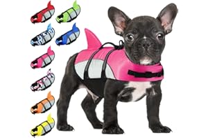 ALAGIRLS Small Dog Life Jackets Ripstop Shark Dog Safety Vest, Adjustable Cat Water Vest Puppy Swimming Life Vest with Rescue Handle and High Buoyancy for Small Medium Large Dogs, Upgraded-Pink XS