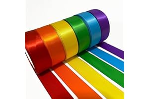 Kiran Collections 1-Inch x 60 Yards 6 Colors Rainbow Satin Polyester Ribbon for Gift Wrapping, Craft Projects, Holiday Decora