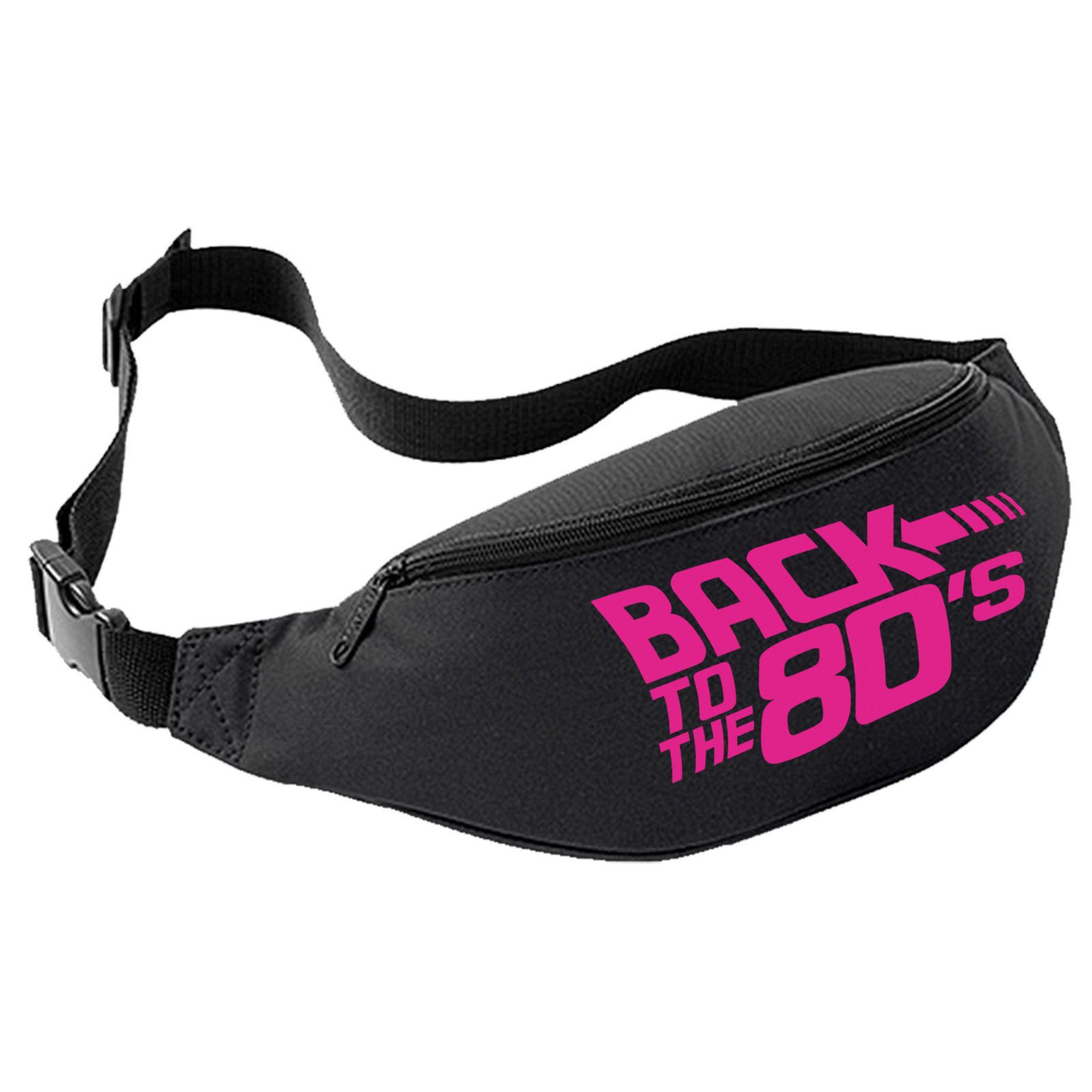 Back to the 80's Bum Bag (Black - Neon Pink Print)