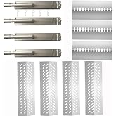 GRILLJOB 4pcs 16516 Stainless Steel Burners for Bull Grill Replacement Parts + 4pcs 16631 Flame Tamer Flavor Bar + 3pcs 16520 Heat Plate Shield Set,Fits for Bull, Lion, Cal Flame 4 Burner Gas Grills