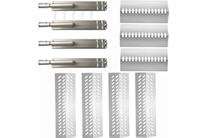 GRILLJOB 4pcs 16516 Stainless Steel Burners for Bull Grill Replacement Parts + 4pcs 16631 Flame Tamer Flavor Bar + 3pcs 16520 Heat Plate Shield Set,Fits for Bull, Lion, Cal Flame 4 Burner Gas Grills