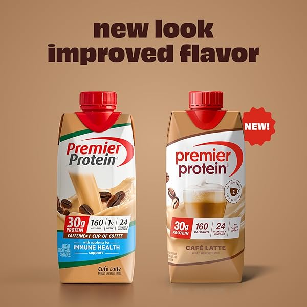 PREMIER PROTEIN SHAKE, CAFÉ LATTE, 30G PROTEIN, NO ADDED SUGAR, 24 VITAMINS & MINERALS TO SUPPORT IMMUNE HEALTH, 11 FL OZ, 12 PACK (PACKAGING MAY VARY)