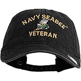e4Hats.com US Navy Seabee Veteran Military Embroidered Washed Solid Pigment Dyed Cotton Twill Brass Buckle Cap