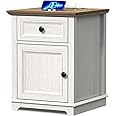 REDAYFUR End Table with Charging Station, Fast Charge, End Table with Drawer, Big Storage Side Table for Living Room/Bedroom, White