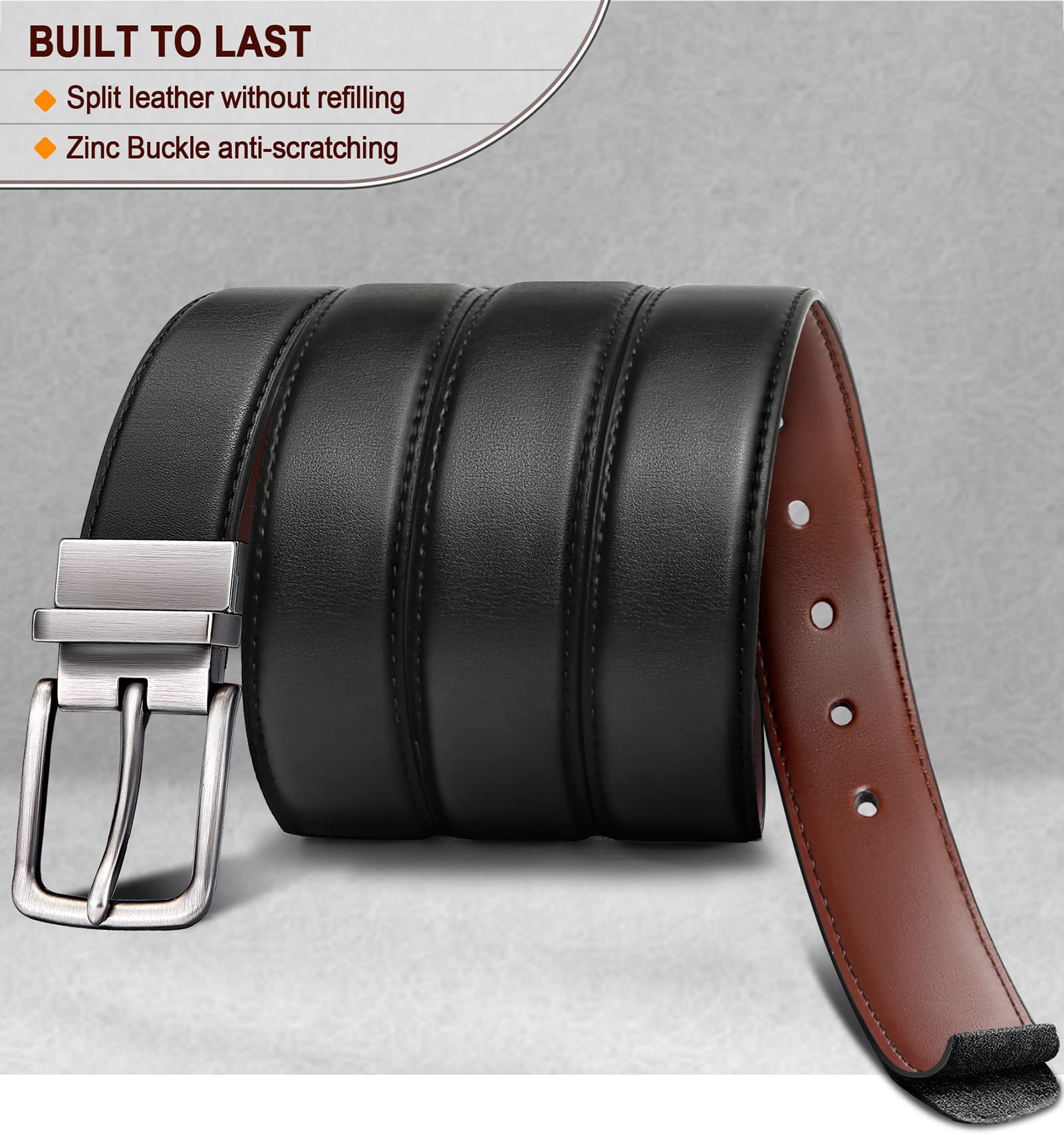 BULLIANT Men's Belt,Reversible Belt Adjustable For Gift Men 1.25”-Cut For Fit-2 Sides in 1 Belt(Not 2)