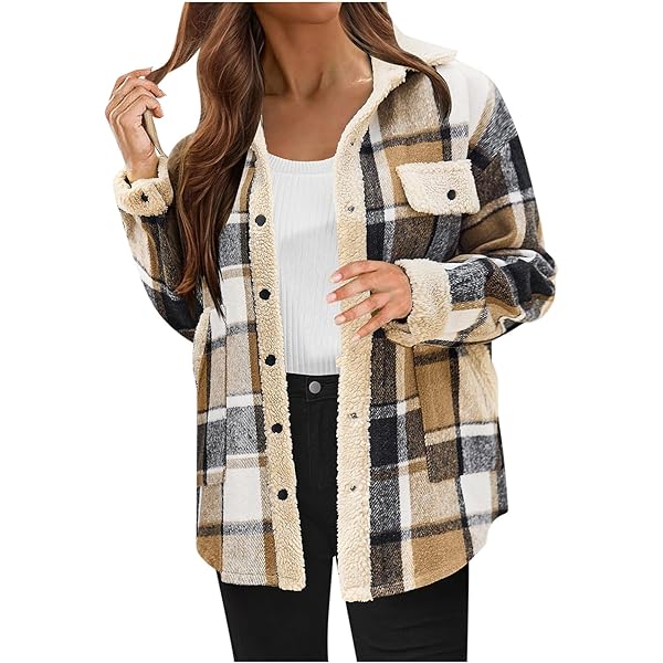Amazon.com: Women Casual Flannel Jacket Plaid Shacket Oversized