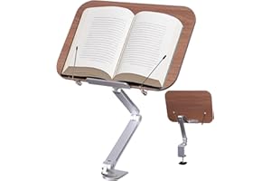ASIEIT Book Stand for Reading, Wood Desk Clamp Book Holder, Cookbook Stand for Kitchen, Recipe Book Stand with Clamp, Height and Angle Adjustable, Foldable and Portable for Office, Bible, Recipe