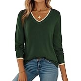 Dokotoo Womens Sweaters Dressy Casual Long Sleeve V Neck Lightweight Ribbed Knit Wool Pullover Jumper Top