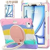 BATYUE Case for iPad Air 11-inch M3 (2025) / M2 (2024), iPad Air 5th/4th 10.9 inch(2022/2020), iPad Pro 11" 4th/3rd/2nd/1st Kids Cover with 360° Rotating Stand, Pencil Holder, Carrying Strap, Pink