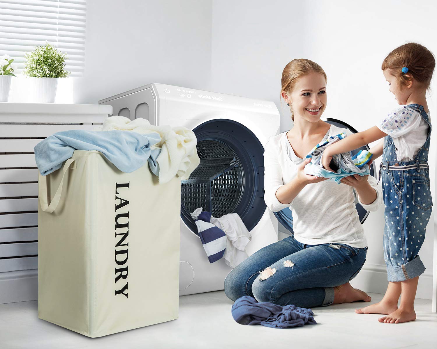 Chrislley Large Laundry Basket with Handles Collapsible Laundry Hamper Foldable Rectangular Laundry Bin 600D Oxford Fabric Waterproof Laundry Bag 73.6L (Beige)