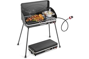 Giantex Portable Propane Grill & Camping Stove, 20,000 BTU Gas Camping Grill Burner, Independent Temperature Control, 3-Sided