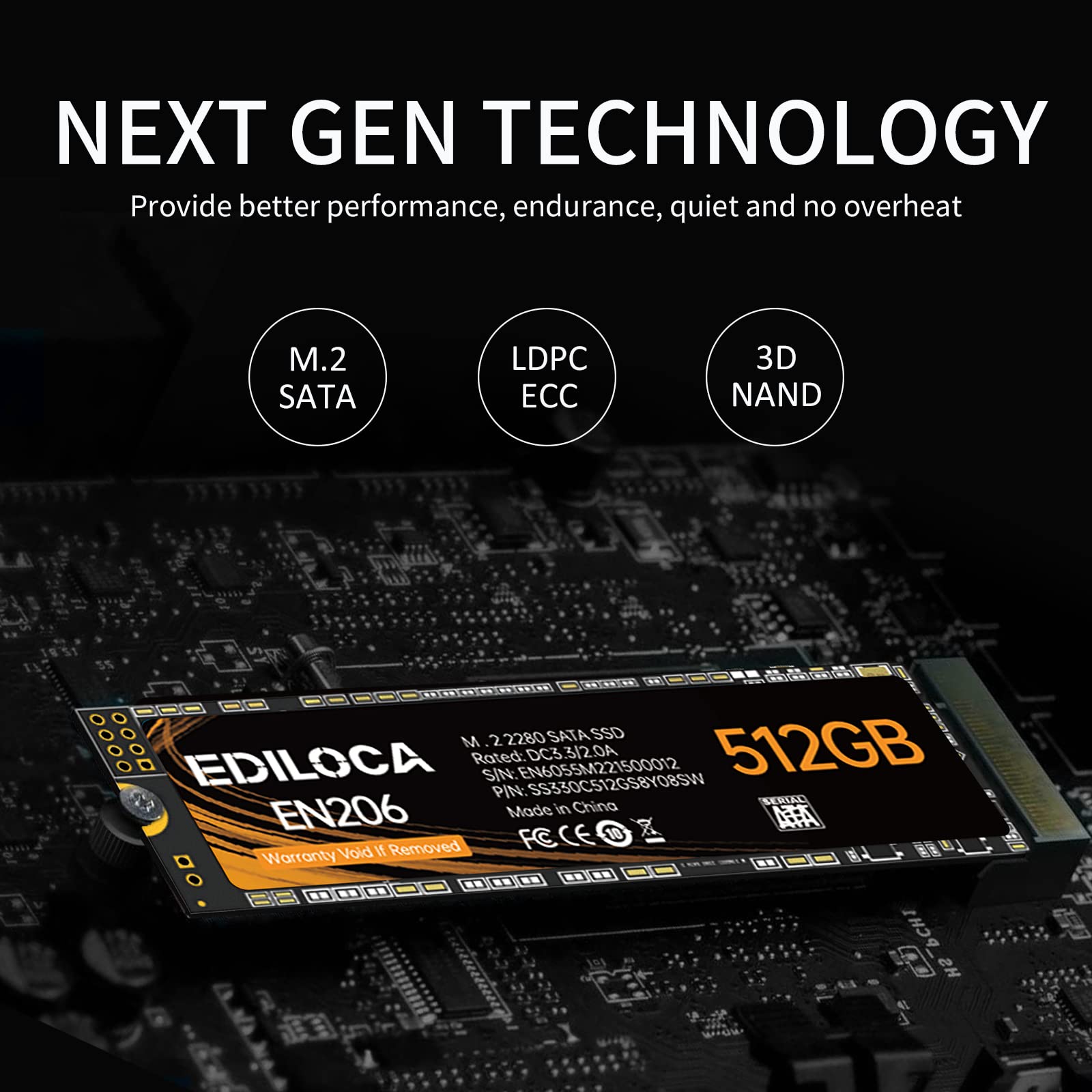 EN206 512GB 3D NAND TLC M.2 SSD, M.2 2280 SATA III 6Gb/s SSD Internal Hard Drive, Read/Write Speed up to 550/460 MB/s, Compatible with Ultrabooks, Tablet Computers and Mini PCs