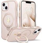 CAPRARO for iPhone 13 Case & iPhone 14 Case with 360° Spin Magnetic Stand for Women, [Compatible with MagSafe] [Camera Protection] Cute Wave Translucent Matte Case for iPhone 13/14, Rose Gold