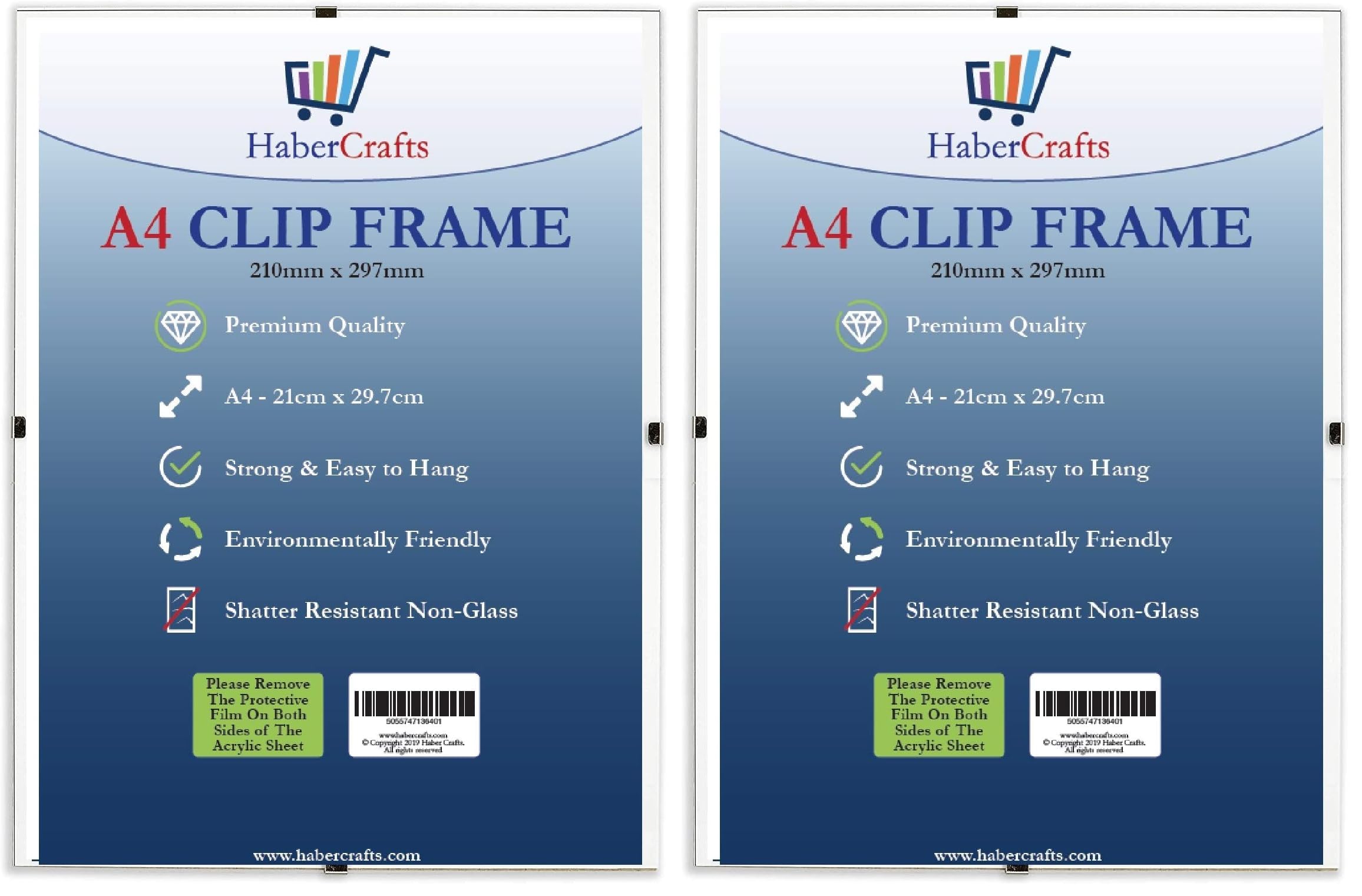 A4 Clip Frame Picture Photo Wall Hanging - Strong Glass Free Frameless Clear for Posters Certificates Photographs Comics - Lightweight 210mm x 297mm (Pack of 2)