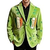 St Patricks Day Shirt Men Shamrock Print Lapel Suit Blazer Casual Funny Irish Shirts Button Up Corduroy Jackets