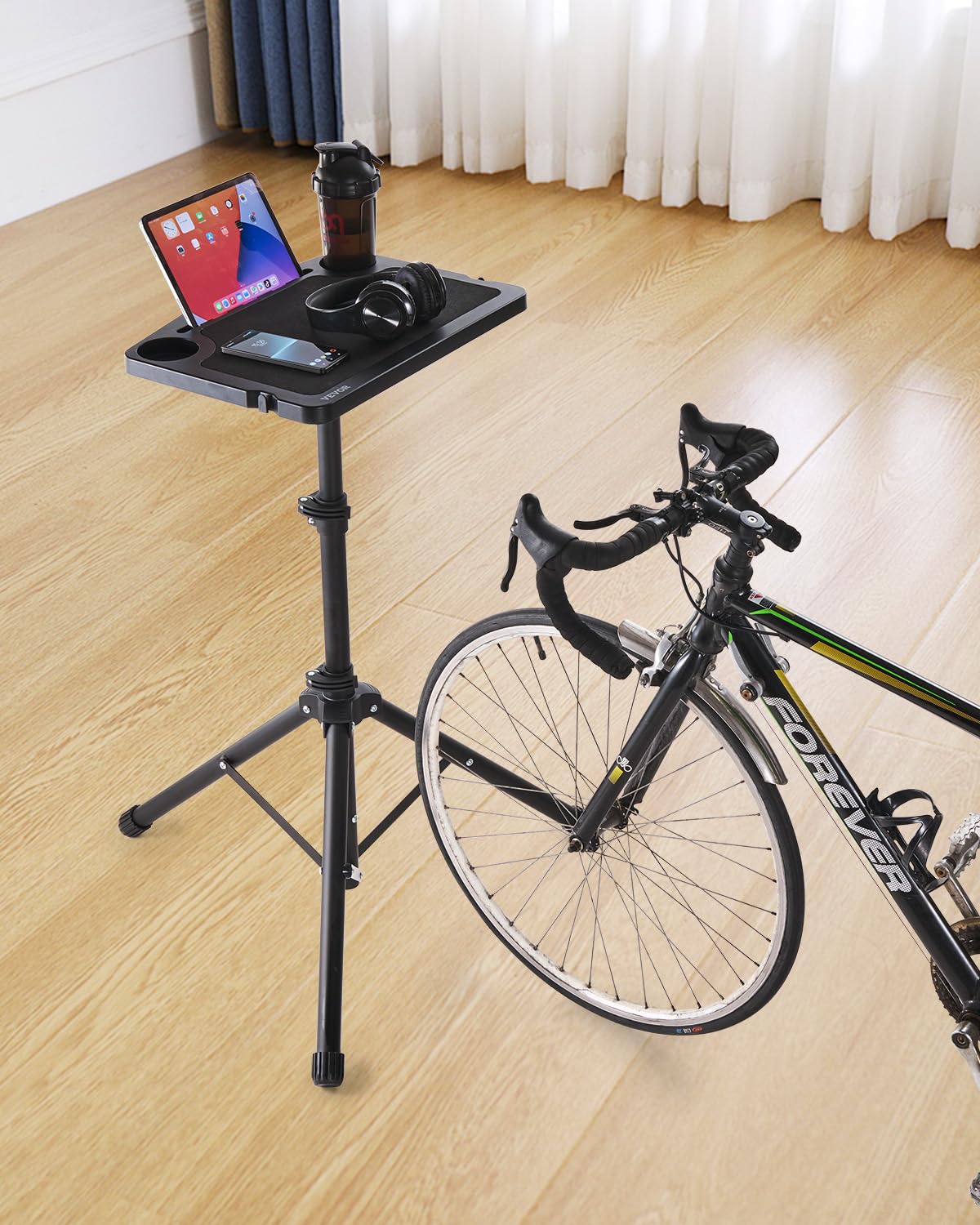 Photo 1 of VEVOR Cycling Desk, Foldable Bike Desk & Treadmill Desk with Triangle Support, Non-Slip Multi-Slot Bike Trainer Fitness Desk with Handle Bar, Fit for Home Office Exercise