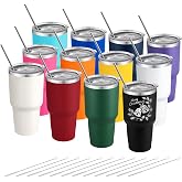 YOUKE OLA 12 Pack Insulated Tumbler 30oz Powder Coated Stainless Steel Double Wall Vacuum Travel Coffee Tumbler Cup with Lid and Straw for DIY Gift (Mixed Colors)